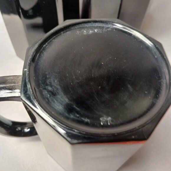 3 Arcoroc Octime Black Glass Octagon Coffee Mugs Tea Cups Vintage MCM France - Picture 16 of 16